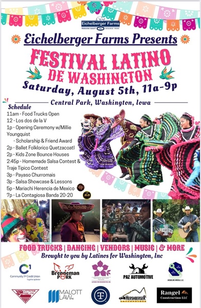 Latinos For Washington, Inc se complace en invitarlos al Festival Latino de Washington, Iowa. 
Gracias a Eichelberger Farms por ...