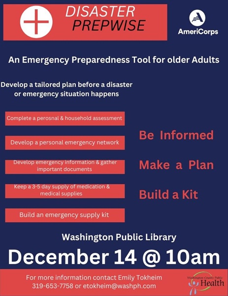 Interested in learning about the Disaster PrepWise program offered through WCPH? Join us Thursday, December 13 at the Washington...