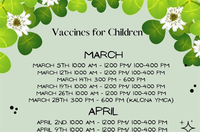 Call us to schedule your child's next immunization appointment.  Clinic dates for March and April below.