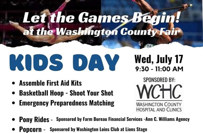 Come out to the Washington County Fair Kids Day TOMORROW, 7/17/2024, from 9:30-11:00 AM!