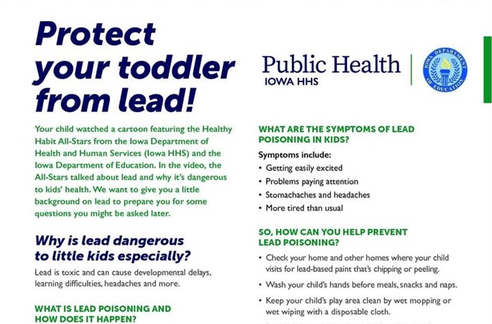 Iowa HHS recommends children be tested early and often for lead