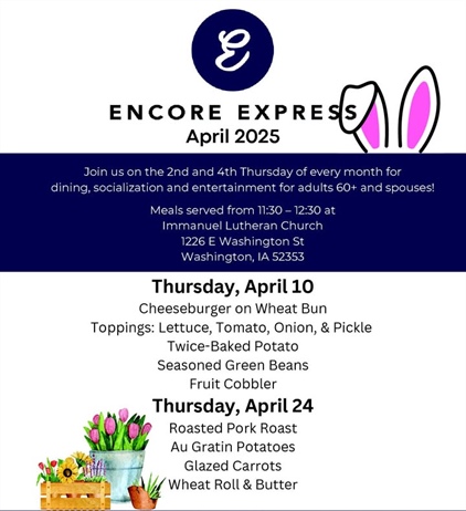Enjoy a meal, socialization and entertainment at Encore Express during April!