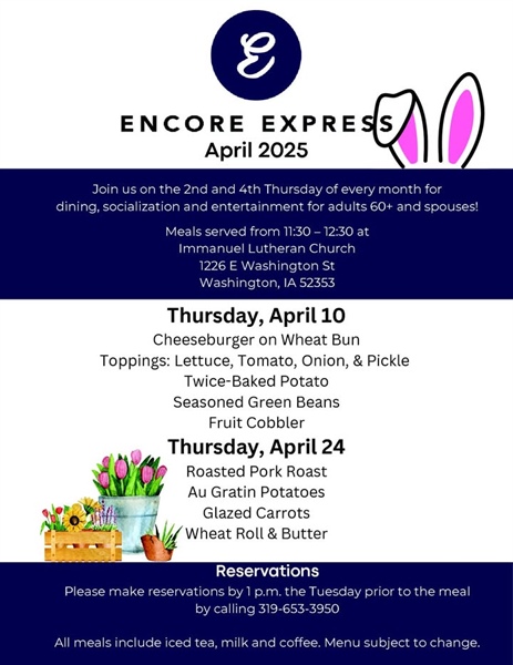 Enjoy a meal, socialization and entertainment at Encore Express during April!