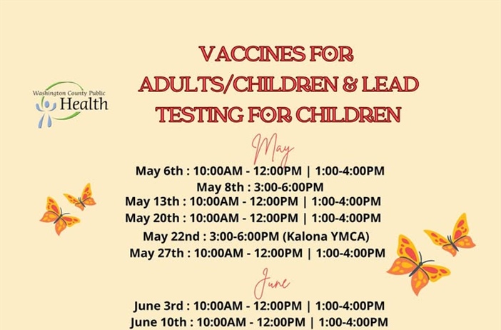Here is the May/June schedule for our Vaccines for Children (VFC) program and our NEW Vaccines for Adults (VFA) program!