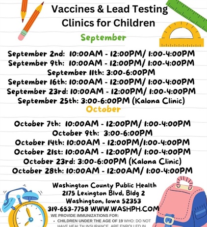 Here is our September & October schedule for our Vaccines for Children (VFC) program and our Vaccines for Adults (VFA) program!