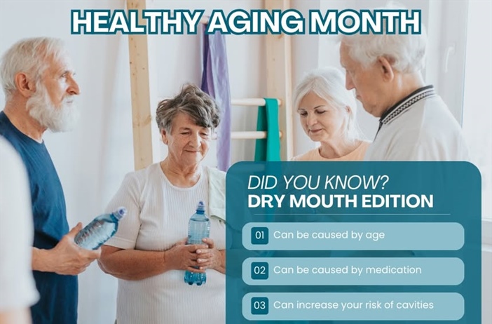 It's Healthy Aging Month - One oral health concern that many people experience as they age is dry mouth🦷