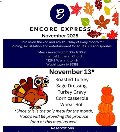 Enjoy a meal, socialization and entertainment at Encore Express during November!