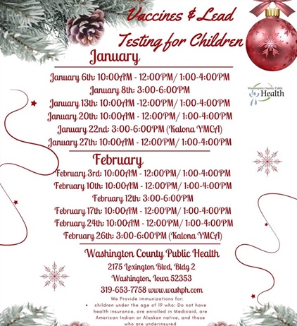 Here is the February schedule for our Vaccines for Children (VFC) program and our Vaccines for Adults (VFA) program!