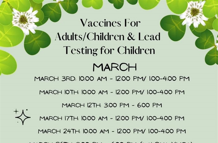 The March schedule for our Vaccines for Children (VFC) program and our Vaccines for Adults (VFA) program is here!