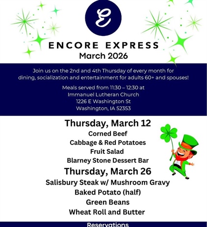 Enjoy a meal, socialization and entertainment at Encore Express during March!