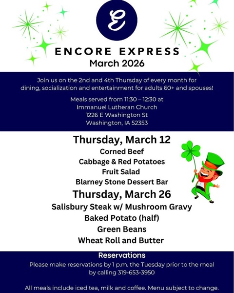 Enjoy a meal, socialization and entertainment at Encore Express during March!