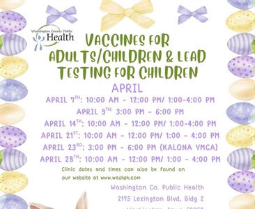 The April schedule for our Vaccines for Children (VFC) program and our Vaccines for Adults (VFA) program is here!