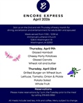 Enjoy a meal, socialization and entertainment at Encore Express during April!