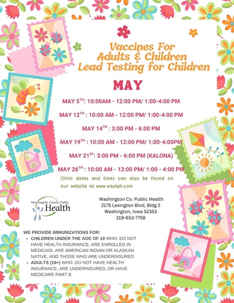 The May schedule for our Vaccines for Children (VFC) program and our Vaccines for Adults (VFA) program is here!
