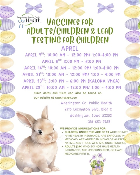 The April schedule for our Vaccines for Children (VFC) program and our Vaccines for Adults (VFA) program is here!