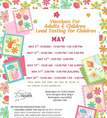 The May schedule for our Vaccines for Children (VFC) program and our Vaccines for Adults (VFA) program is here!