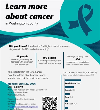 🌾Join us for a Community Meeting to discuss local cancer statistics, trends, prevention efforts, and available public health res...