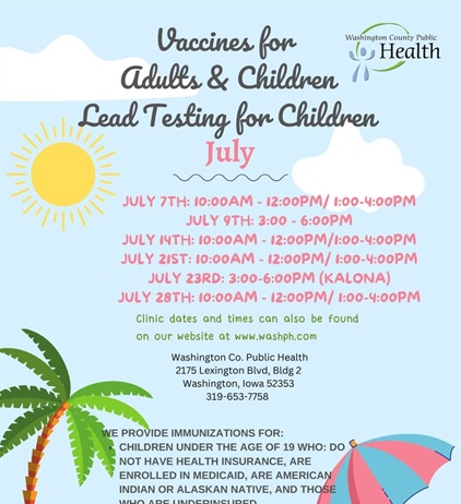 The July schedule for our Vaccines for Children (VFC) program and our Vaccines for Adults (VFA) program is here!