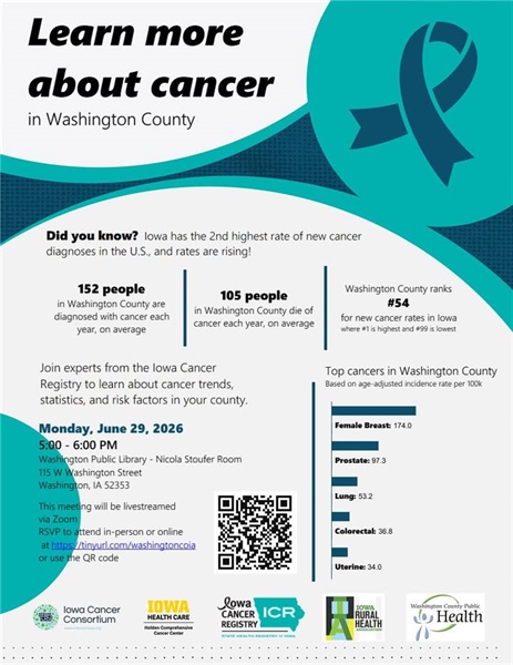 🌾Join us this evening for a Community Meeting to discuss local cancer statistics, trends, prevention efforts, and available publ...