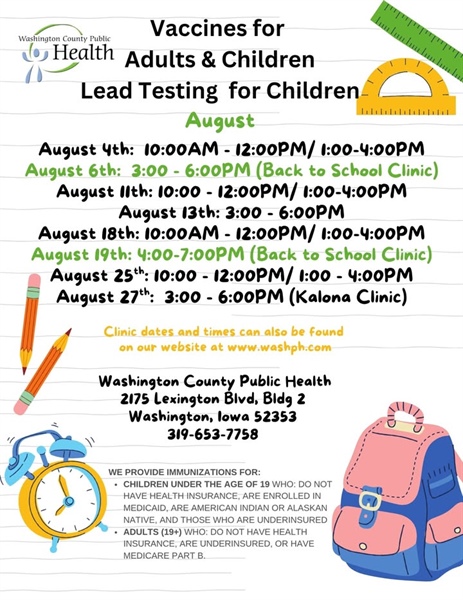 The August schedule for our Vaccines for Children (VFC) program and our Vaccines for Adults (VFA) program is here!