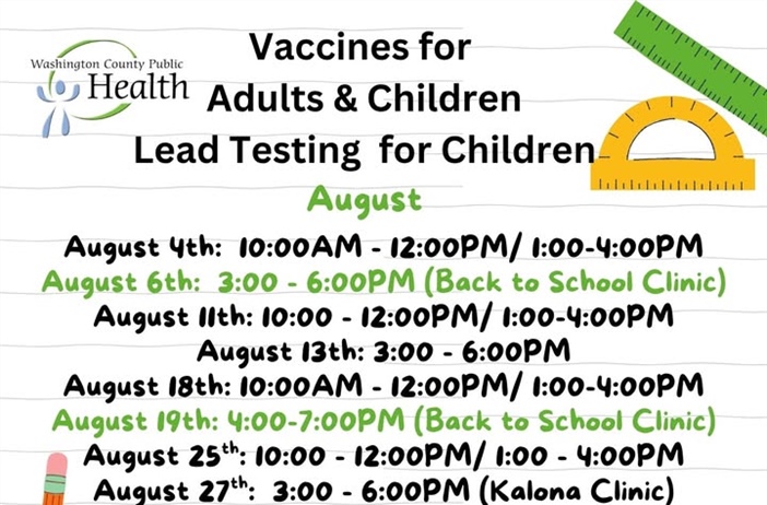 The August schedule for our Vaccines for Children (VFC) program and our Vaccines for Adults (VFA) program is here!