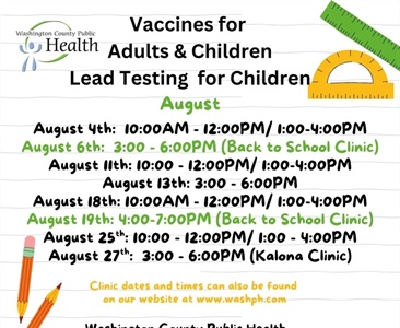 The August schedule for our Vaccines for Children (VFC) program and our Vaccines for Adults (VFA) program is here!