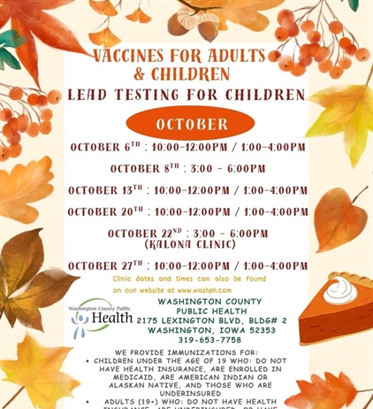 The October schedule for our Vaccines for Children (VFC) program and our Vaccines for Adults (VFA) program is here!