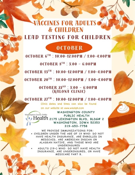 The October schedule for our Vaccines for Children (VFC) program and our Vaccines for Adults (VFA) program is here!
