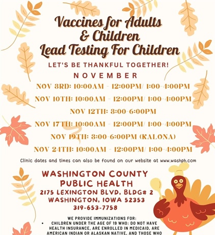The November schedule for our Vaccines for Children (VFC) program and our Vaccines for Adults (VFA) program is here!
