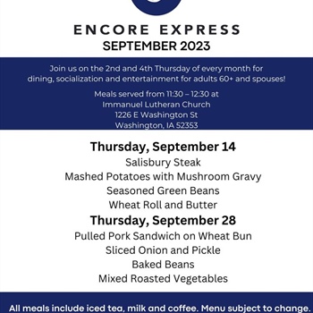 Check the September menu for Encore Express in Washington, and remember to make those reservations! Reservations are due by 1pm ...