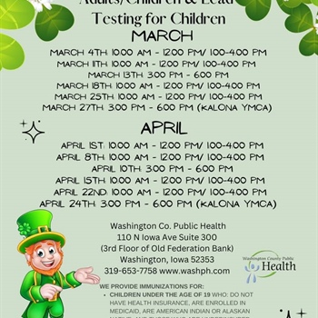 Here is the April schedule for our Vaccines for Children (VFC) program and our NEW Vaccines for Adults (VFA) program!