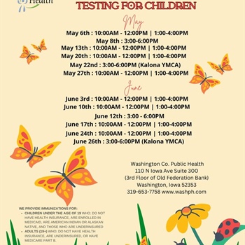 Here is the May/June schedule for our Vaccines for Children (VFC) program and our NEW Vaccines for Adults (VFA) program!