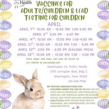 The April schedule for our Vaccines for Children (VFC) program and our Vaccines for Adults (VFA) program is here!