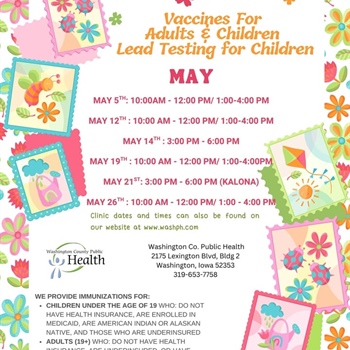 The May schedule for our Vaccines for Children (VFC) program and our Vaccines for Adults (VFA) program is here!